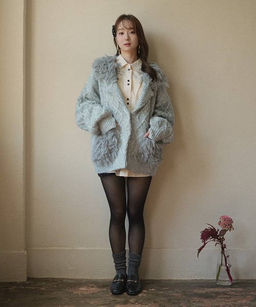 mideal(マイディール)の「cable design knit jacket / ケーブルデザインニットジャケット(その他アウター・レディース・グレー/ボルドー/アイボリー・FREE)」の5枚目の写真