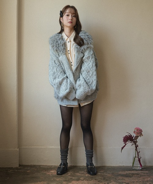 mideal(マイディール)の「cable design knit jacket / ケーブルデザインニットジャケット(その他アウター・レディース・グレー/ボルドー/アイボリー・FREE)」の6枚目の写真