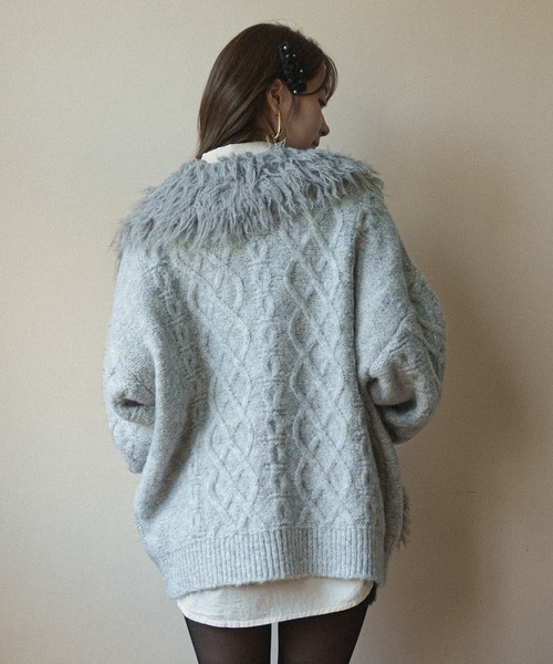 mideal(マイディール)の「cable design knit jacket / ケーブルデザインニットジャケット(その他アウター・レディース・グレー/ボルドー/アイボリー・FREE)」の4枚目の写真