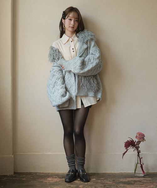 mideal(マイディール)の「cable design knit jacket / ケーブルデザインニットジャケット(その他アウター・レディース・グレー/ボルドー/アイボリー・FREE)」の8枚目の写真