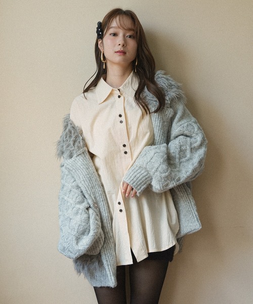 mideal(マイディール)の「cable design knit jacket / ケーブルデザインニットジャケット(その他アウター・レディース・グレー/ボルドー/アイボリー・FREE)」の7枚目の写真