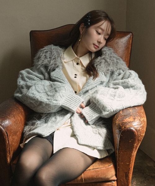 mideal(マイディール)の「cable design knit jacket / ケーブルデザインニットジャケット(その他アウター・レディース・グレー/ボルドー/アイボリー・FREE)」の9枚目の写真