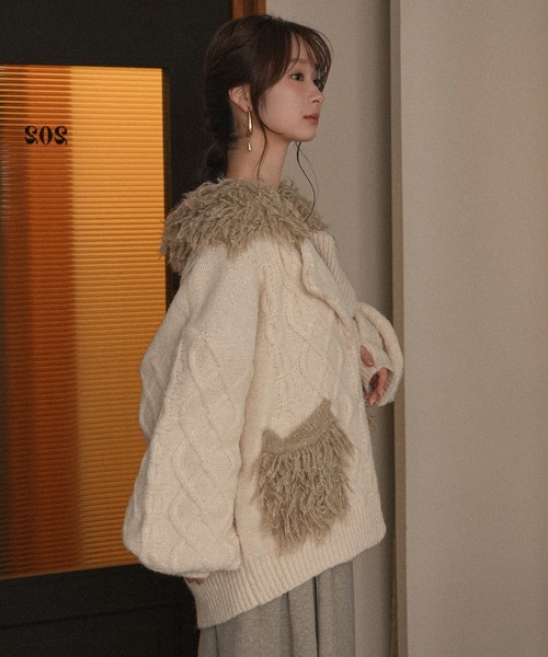 mideal(マイディール)の「cable design knit jacket / ケーブルデザインニットジャケット(その他アウター・レディース・グレー/ボルドー/アイボリー・FREE)」の22枚目の写真