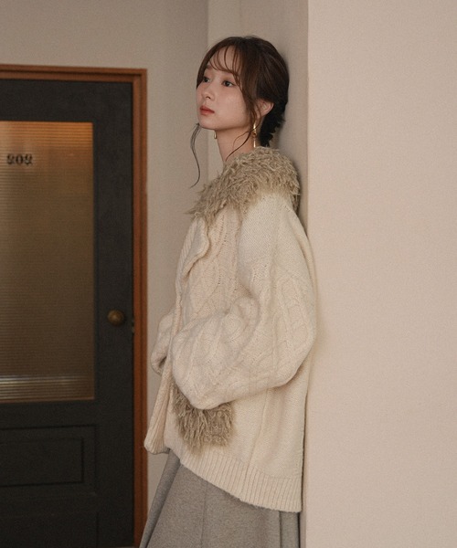 mideal(マイディール)の「cable design knit jacket / ケーブルデザインニットジャケット(その他アウター・レディース・グレー/ボルドー/アイボリー・FREE)」の20枚目の写真