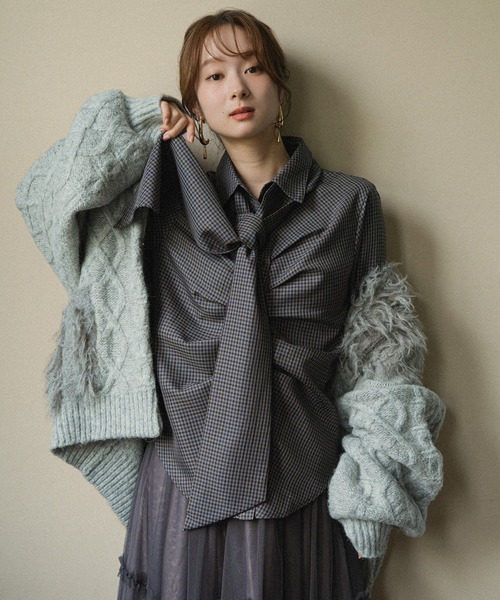 mideal(マイディール)の「cable design knit jacket / ケーブルデザインニットジャケット(その他アウター・レディース・グレー/ボルドー/アイボリー・FREE)」の11枚目の写真