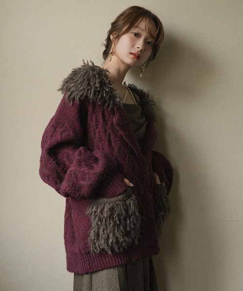 mideal(マイディール)の「cable design knit jacket / ケーブルデザインニットジャケット(その他アウター・レディース・グレー/ボルドー/アイボリー・FREE)」の14枚目の写真