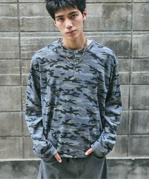 HENLEY CAMO WAFFLE LONG-SLEEVE TEE / カモ総柄ヘンリーネックサーマルロンT ワッフル ミリタリー メンズ レディース ユニセックス