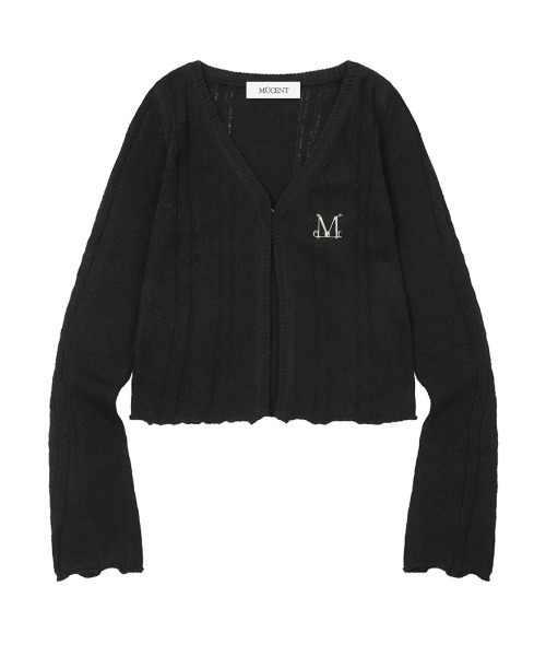 MUCENT（ムセント）の「A'GEM/9 × .kom 『MUCENT/ムセント』 JERA METAL LOGO SOFT HOOK CARDIGAN/JERA メタルロゴソフトフックカーデ（カーディガン/ボレロ・レディース・ブラック/チャコールグレー・FREE）」の3枚目の写真