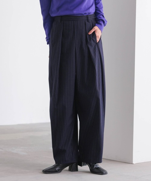 for/c（フォーシー）の「[低身長/高身長向けサイズ有]ストレッチストライプコクーンパンツ【サスティナブル】（その他パンツ・レディース・ネイビー系1/ブラック/グレー系1・M/L/LL/PM/TM）」の3枚目の写真