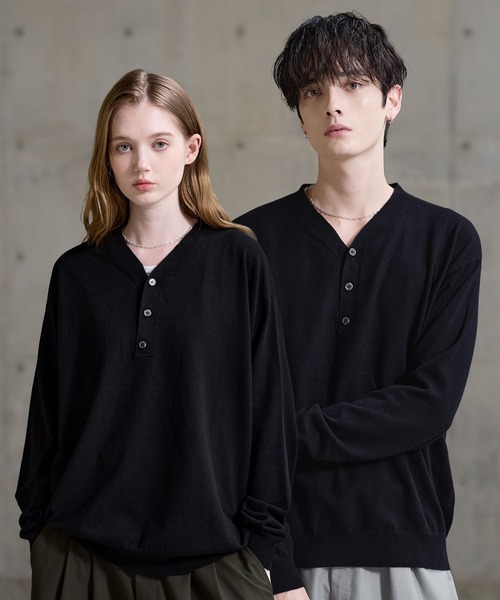 ETELIO(エテリオ)の「カシミヤ混Vネックヘンリーネックニット(ニット/セーター・メンズ・ブルー/ブラック/ワイン/ブラウン/チャコール/アイボリー・L/XL/S/M)」の3枚目の写真