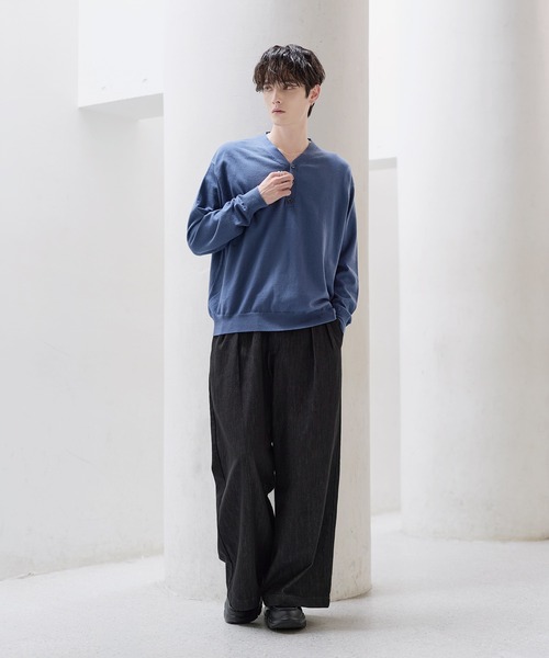 ETELIO(エテリオ)の「カシミヤ混Vネックヘンリーネックニット(ニット/セーター・メンズ・ブルー/ブラック/ワイン/ブラウン/チャコール/アイボリー・L/XL/S/M)」の10枚目の写真