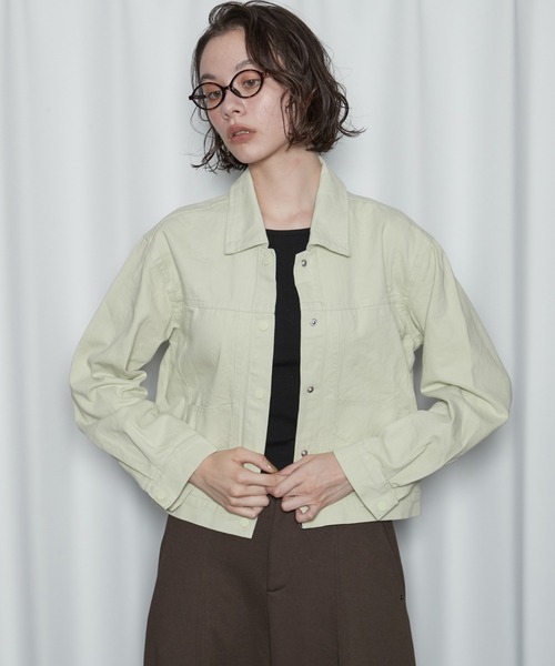 OFROOM（オフルーム）の「【2026秋冬新作】Color Denim Jacket｜カラーデニムジャケット（デニムジャケット・レディース・ライム/ピンク/ブラウン・FREE）」の2枚目の写真