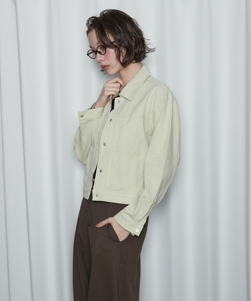 OFROOM（オフルーム）の「【2026秋冬新作】Color Denim Jacket｜カラーデニムジャケット（デニムジャケット・レディース・ライム/ピンク/ブラウン・FREE）」の17枚目の写真