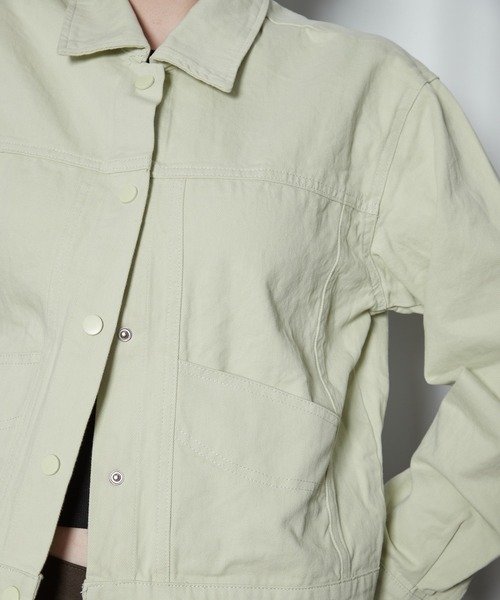 OFROOM（オフルーム）の「【2026秋冬新作】Color Denim Jacket｜カラーデニムジャケット（デニムジャケット・レディース・ライム/ピンク/ブラウン・FREE）」の13枚目の写真