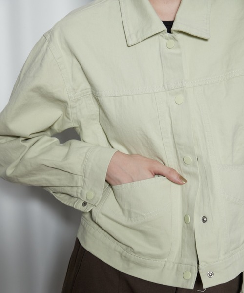 OFROOM（オフルーム）の「【2026秋冬新作】Color Denim Jacket｜カラーデニムジャケット（デニムジャケット・レディース・ライム/ピンク/ブラウン・FREE）」の14枚目の写真