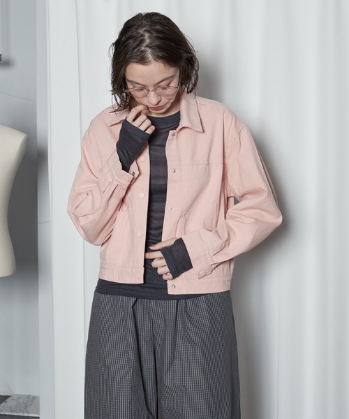 OFROOM（オフルーム）の「【2026秋冬新作】Color Denim Jacket｜カラーデニムジャケット（デニムジャケット・レディース・ライム/ピンク/ブラウン・FREE）」の5枚目の写真