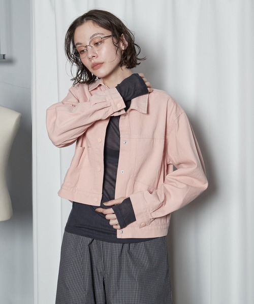 OFROOM（オフルーム）の「【2026秋冬新作】Color Denim Jacket｜カラーデニムジャケット（デニムジャケット・レディース・ライム/ピンク/ブラウン・FREE）」の7枚目の写真