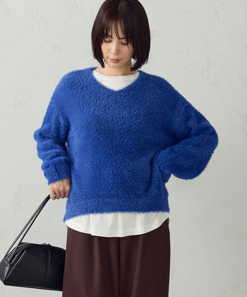 COMME CA ISM(コムサイズム)の「マシンウォッシャブル シャギー V ネックニット(ニット/セーター・レディース・グレー/チャコール/ブルー/ベージュ・FREE)」の9枚目の写真