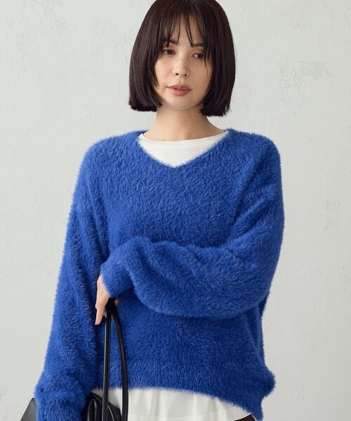 COMME CA ISM(コムサイズム)の「マシンウォッシャブル シャギー V ネックニット(ニット/セーター・レディース・グレー/チャコール/ブルー/ベージュ・FREE)」の11枚目の写真