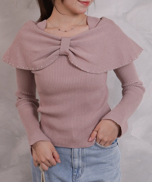 pumpkin port(パンプキンポート)の「リボンネック パール使い リブカットソートップス(Tシャツ/カットソー・レディース・ピンク/グレー/ワインレッド/ブラック/アイボリー・M)」の18枚目の写真