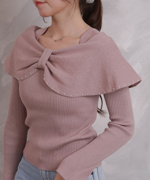 pumpkin port(パンプキンポート)の「リボンネック パール使い リブカットソートップス(Tシャツ/カットソー・レディース・ピンク/グレー/ワインレッド/ブラック/アイボリー・M)」の21枚目の写真