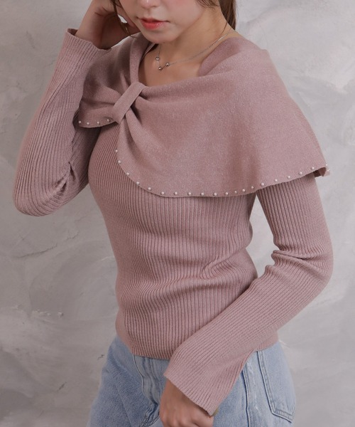 pumpkin port(パンプキンポート)の「リボンネック パール使い リブカットソートップス(Tシャツ/カットソー・レディース・ピンク/グレー/ワインレッド/ブラック/アイボリー・M)」の22枚目の写真