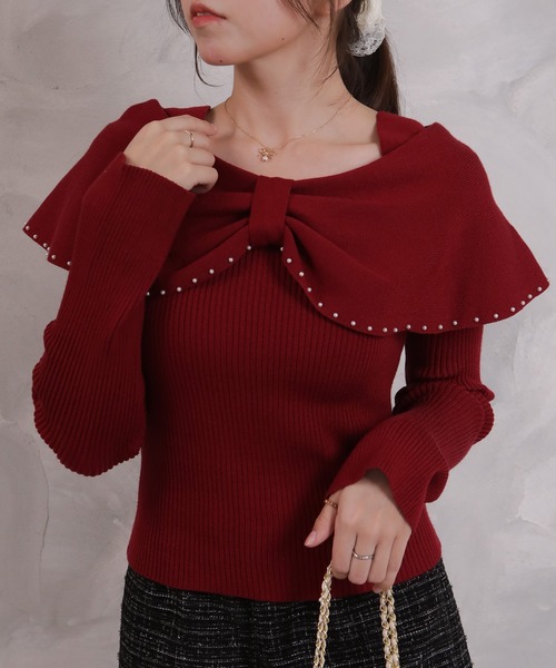 pumpkin port(パンプキンポート)の「リボンネック パール使い リブカットソートップス(Tシャツ/カットソー・レディース・ピンク/グレー/ワインレッド/ブラック/アイボリー・M)」の13枚目の写真