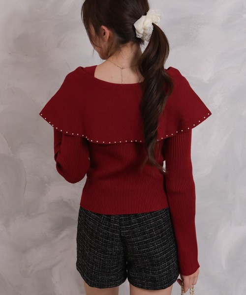 pumpkin port(パンプキンポート)の「リボンネック パール使い リブカットソートップス(Tシャツ/カットソー・レディース・ピンク/グレー/ワインレッド/ブラック/アイボリー・M)」の6枚目の写真