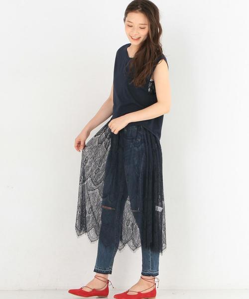 Another Edition（アナザーエディション）の「レースキャミワンピース＆ノースリーブTシャツ/AEMBC レースキャミOP＆NSL TEE◆（Tシャツ/カットソー・レディース・ホワイト/ネイビー・FREE）」の12枚目の写真