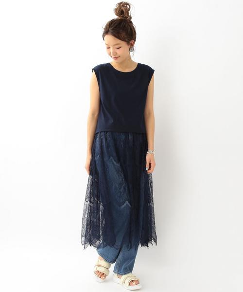 Another Edition（アナザーエディション）の「レースキャミワンピース＆ノースリーブTシャツ/AEMBC レースキャミOP＆NSL TEE◆（Tシャツ/カットソー・レディース・ホワイト/ネイビー・FREE）」の3枚目の写真