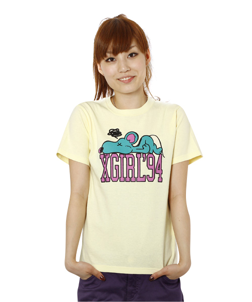 X-girl（エックスガール）の「MOUSE S/S TEE（Tシャツ/カットソー・レディース・ホワイト/アッシュグレー/ブルー/イエロー/ピンク・1/2）」の4枚目の写真
