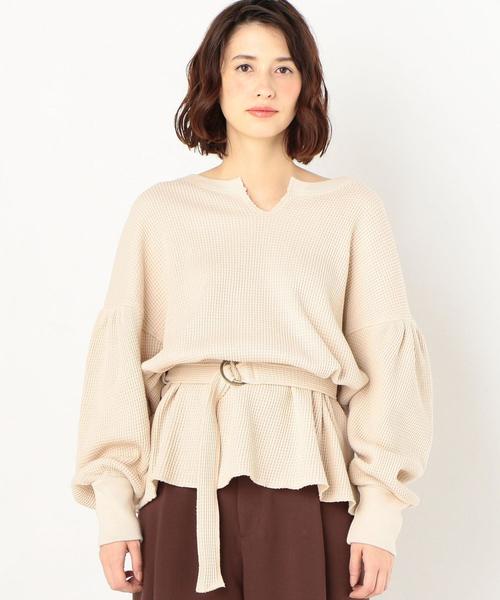 Another Edition（アナザーエディション）の「ワッフルキーネックベルト付PO（Tシャツ/カットソー・レディース・ナチュラル/ブラウン/ピンク・FREE）」の5枚目の写真