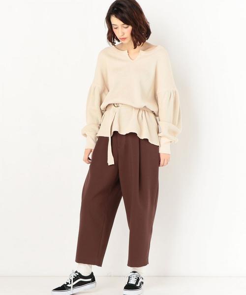 Another Edition（アナザーエディション）の「ワッフルキーネックベルト付PO（Tシャツ/カットソー・レディース・ナチュラル/ブラウン/ピンク・FREE）」の7枚目の写真