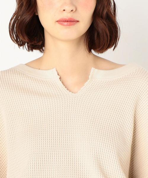 Another Edition（アナザーエディション）の「ワッフルキーネックベルト付PO（Tシャツ/カットソー・レディース・ナチュラル/ブラウン/ピンク・FREE）」の8枚目の写真