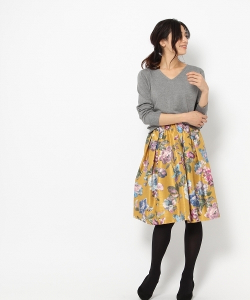 laboratory work（ラボラトリーワーク）の「フラワープリントタックギャザースカート（スカート・レディース・オフホワイト/ネイビー/イエロー・MEDIUM）」の16枚目の写真
