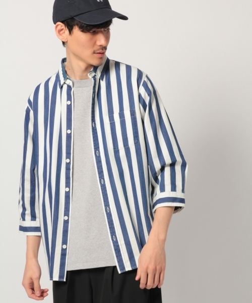 GLOBAL WORK（グローバルワーク）の「デニムシャツ7分袖/777489（シャツ/ブラウス・メンズ・スカイブルー/ブルー系その他4/ネイビー・LARGE/MEDIUM/SMALL/X-LARGE）」の2枚目の写真