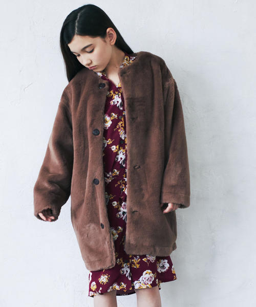 green label relaxing（グリーンレーベルリラクシング）の「◆【ジュニア】フェイクファーマフラー付きコート（その他アウター・キッズ・グレー/ベージュ/モカ・145/155）」の3枚目の写真