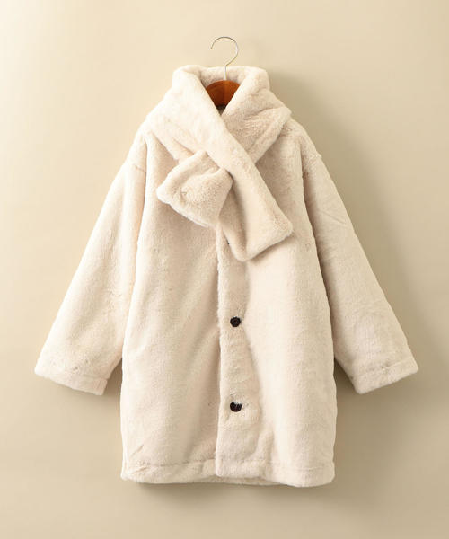 green label relaxing（グリーンレーベルリラクシング）の「◆【ジュニア】フェイクファーマフラー付きコート（その他アウター・キッズ・グレー/ベージュ/モカ・145/155）」の15枚目の写真