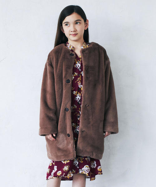 green label relaxing（グリーンレーベルリラクシング）の「◆【ジュニア】フェイクファーマフラー付きコート（その他アウター・キッズ・グレー/ベージュ/モカ・145/155）」の13枚目の写真