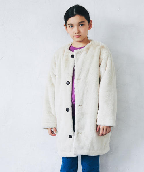 green label relaxing（グリーンレーベルリラクシング）の「◆【ジュニア】フェイクファーマフラー付きコート（その他アウター・キッズ・グレー/ベージュ/モカ・145/155）」の22枚目の写真