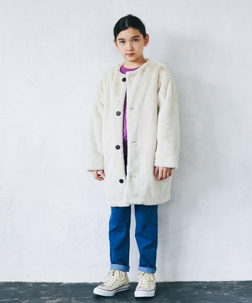 green label relaxing（グリーンレーベルリラクシング）の「◆【ジュニア】フェイクファーマフラー付きコート（その他アウター・キッズ・グレー/ベージュ/モカ・145/155）」の21枚目の写真