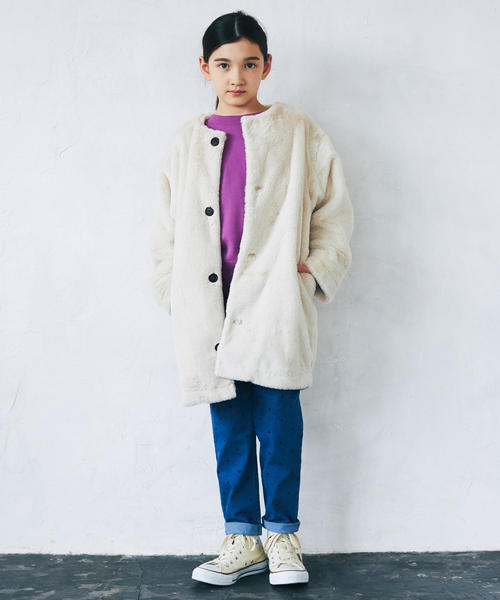 green label relaxing（グリーンレーベルリラクシング）の「◆【ジュニア】フェイクファーマフラー付きコート（その他アウター・キッズ・グレー/ベージュ/モカ・145/155）」の20枚目の写真
