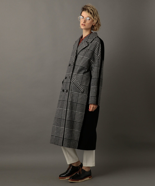 NINE（ナイン）の「グレンチェック×無地 BIGコート（チェスターコート・レディース・ブラック・1/0）」の2枚目の写真