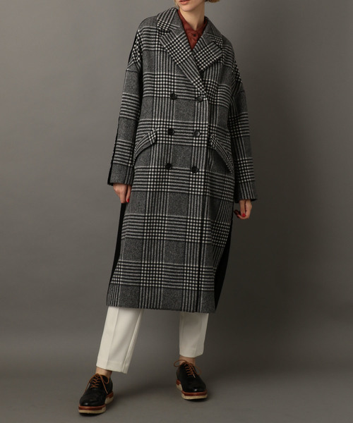 NINE（ナイン）の「グレンチェック×無地 BIGコート（チェスターコート・レディース・ブラック・1/0）」の3枚目の写真