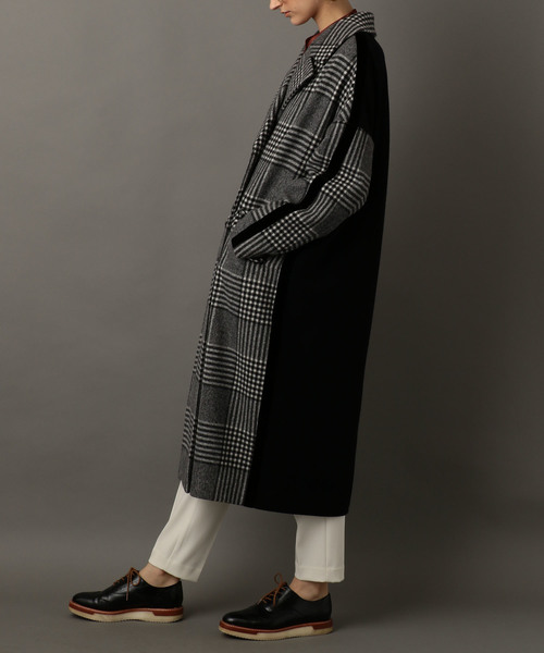 NINE（ナイン）の「グレンチェック×無地 BIGコート（チェスターコート・レディース・ブラック・1/0）」の4枚目の写真