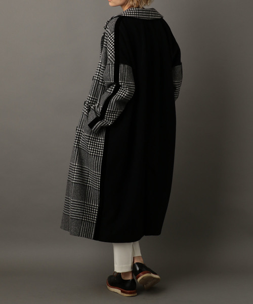 NINE（ナイン）の「グレンチェック×無地 BIGコート（チェスターコート・レディース・ブラック・1/0）」の5枚目の写真