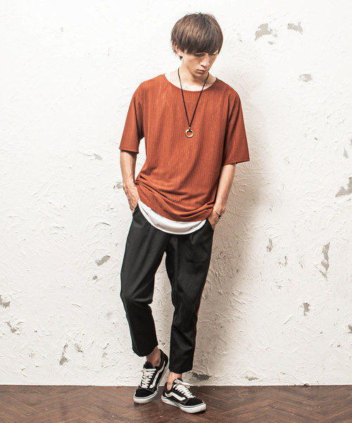 MinoriTY（マイノリティ）の「（2点セット）ダークカラー/ルーズシルエットＴ/アンサンブル（Tシャツ/カットソー・メンズ・ホワイト/ブラック/グレー/ワイン/テラコッタ・M/L）」の9枚目の写真