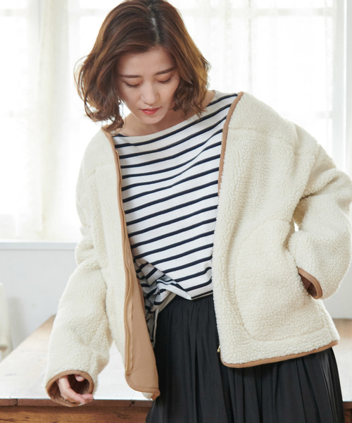ROPE' PICNIC(ロペピクニック)の「【2WAY】リバーシブルボアブルゾン(ブルゾン)」|ベージュ