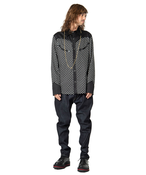 【美品】 glamb デニム サルエル テーパード ブラック 人気カラー glamb（グラム）の「Poly pants / ポリーパンツ（デニムパンツ
