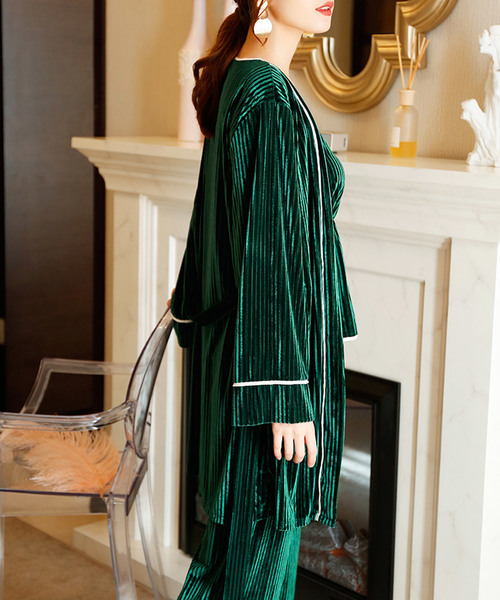 OSYAREVO（オシャレボ）の「3点セット リブベロア エレガンスルームウェア（ルームウェア/パジャマ・レディース・グレー/ワインレッド/グリーン系その他/ピンク系その他・MEDIUM/LARGE）」の21枚目の写真